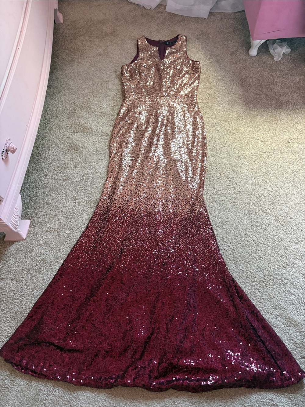 Sequin Ombre Mermaid Evening Dress - Gold to Burgundy
Lulus